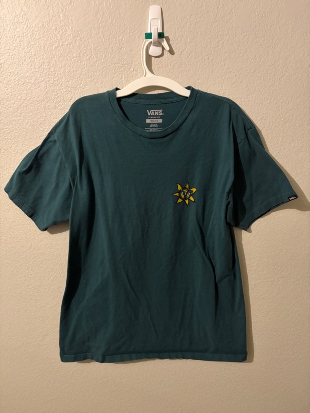 Vans Green Short-Sleeve Tee with Yellow Sunflower Graphic